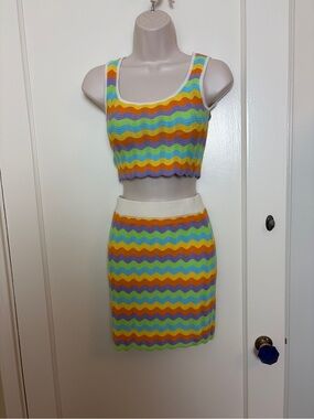 Jaspal Crochet Knit Mini Skirt and Top Set